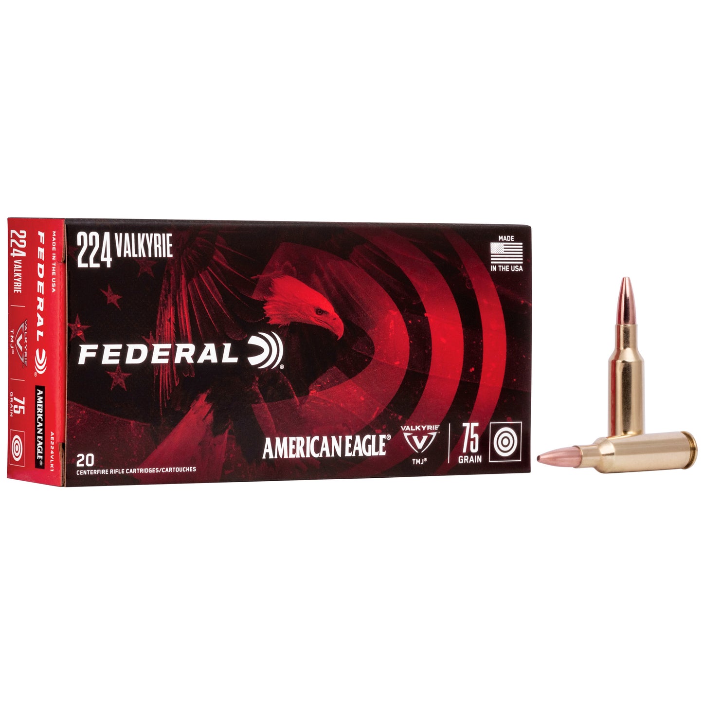 Federal American Eagle 224 Valkyrie 75gr TMJ – 20 Rounds