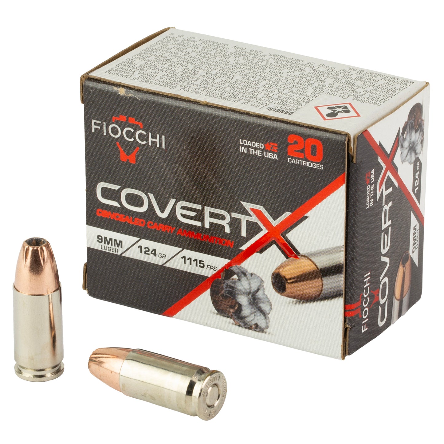 FIOCCHI COVERTX 9MM 124GR JHP 20/200