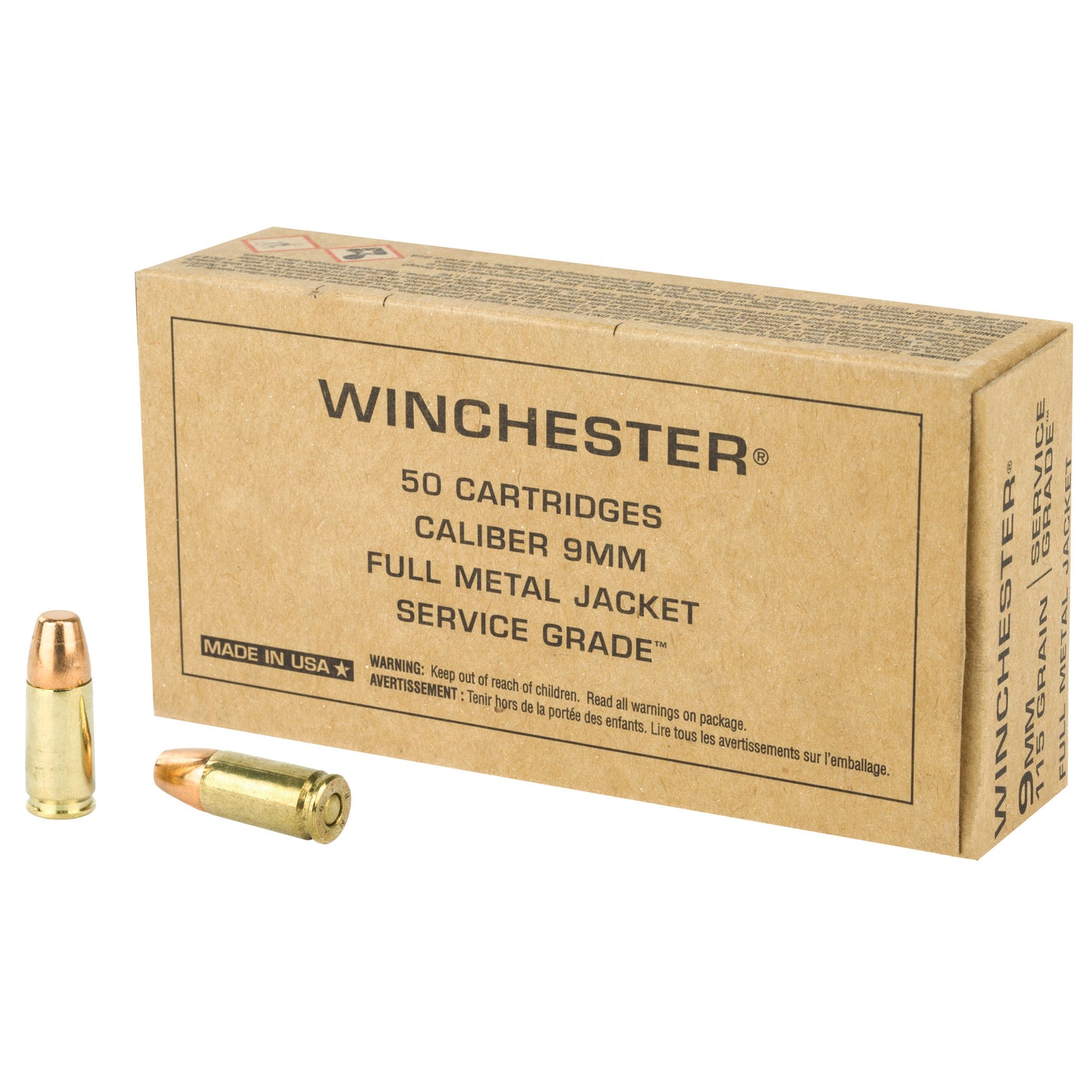 Winchester Service Grade 9mm 115gr FMJ – 50 Rounds